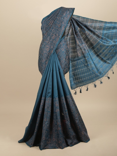 

Pothys Blue & Gold-Toned Embellished Embroidered Art Silk Saree