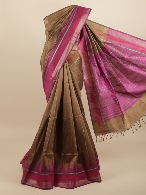 

Pothys Brown & Magenta Striped Zari Jute Silk Saree