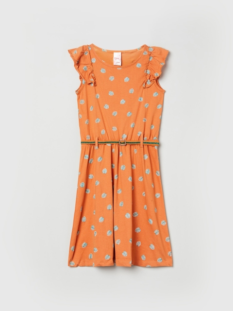 

max Girls Orange & Turquoise Blue Printed Cotton Tunic