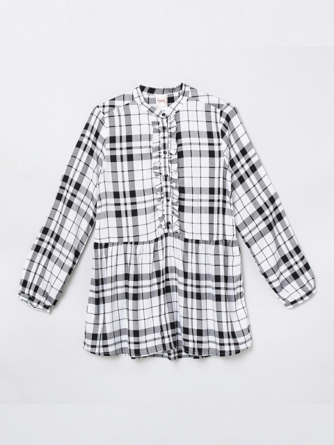

max Girls White & Black Checked Ruffles Tunic