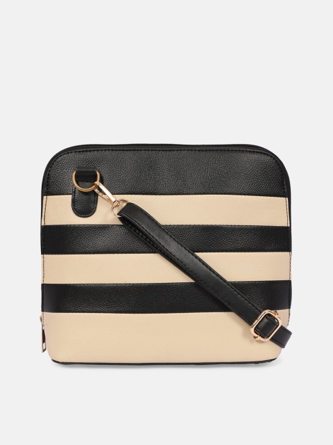 

Bagsy Malone Black Striped PU Structured Sling Bag with Tasselled