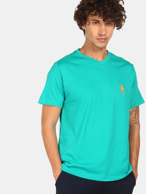 

U S Polo Assn Men Green V-Neck T-shirt