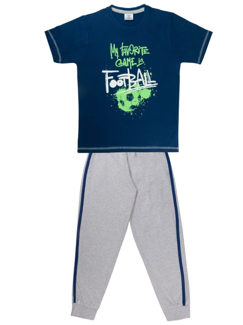 

Todd N Teen Boys Teal & Grey Printed T-shirt with Pyjamas