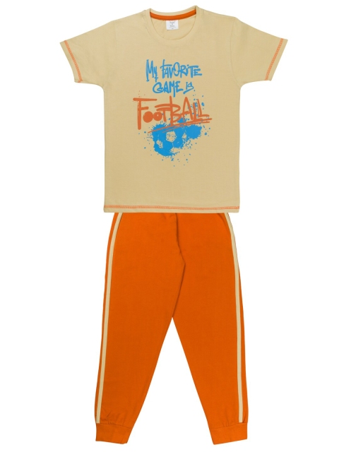 

Todd N Teen Boys Cream-Coloured & Orange Printed T-shirt with Pyjamas