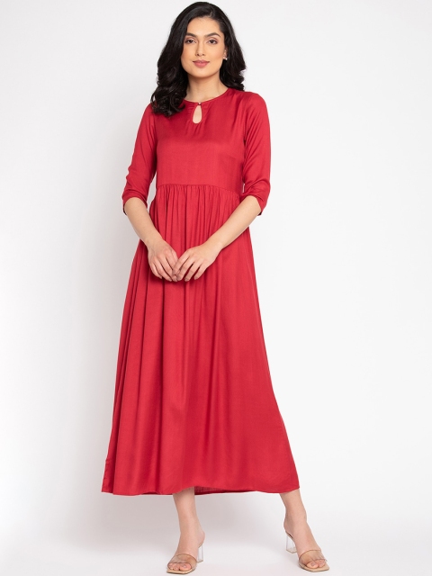 

The Vanca Maroon Keyhole Neck Empire Midi Dress