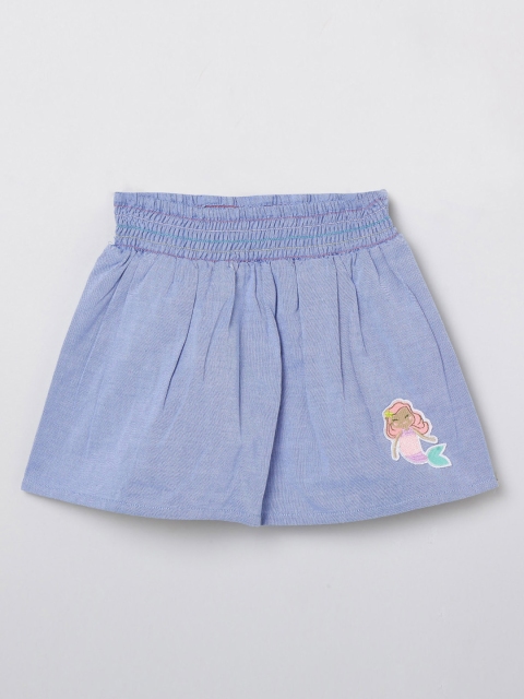 

max Girls Blue Solid Pure Cotton Mini Straight Skirt