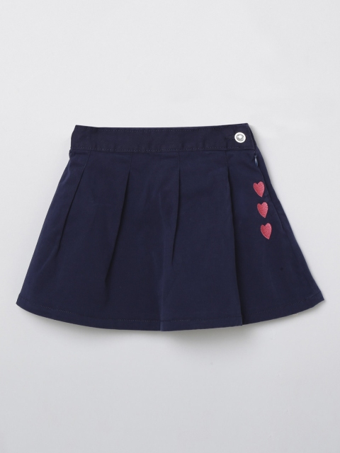 

max Girls Navy Blue & Pink Solid Mini Straight Skirt
