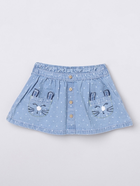 

max Infant Girls Blue & White Printed Pure Cotton A-Line Knee-Length Skirt
