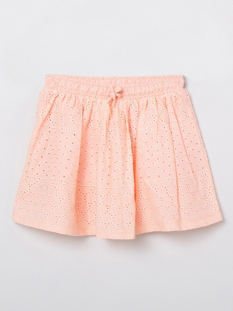 

max Girls Pink Embroidered Pure Cotton Mini Flared Skirt