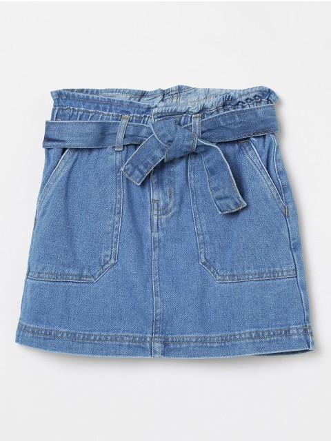 

max Girls Blue Solid Pure Cotton A-Line Above Knee-Length Skirt