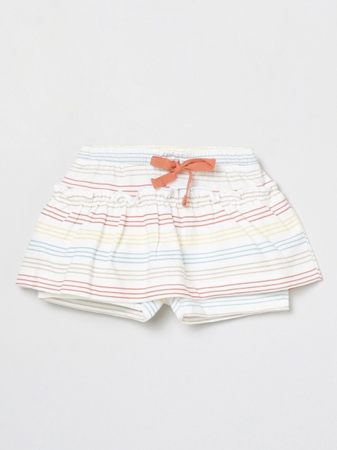 

max Girls White & Pink Striped Pure Cotton Mini Skorts