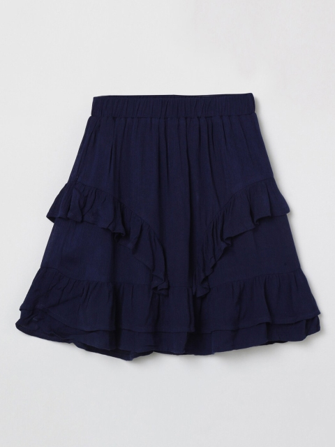 

max Girls Navy Blue Solid A-Line Midi Skirt
