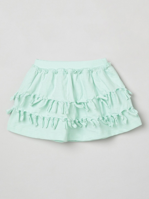 

max Girls Aqua Green Solid Pure Cotton Mini Flared Skirt