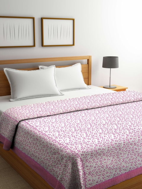 

KLOTTHE White & Pink Floral Mild Winter 120 GSM Double Bed Dohar