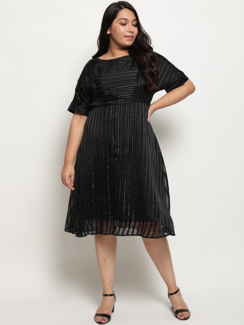 

Amydus Women Plus Size Black Self Design Georgette Dress