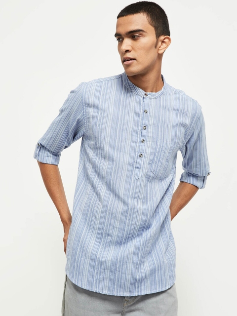 

max Men Blue Striped Straight Kurta
