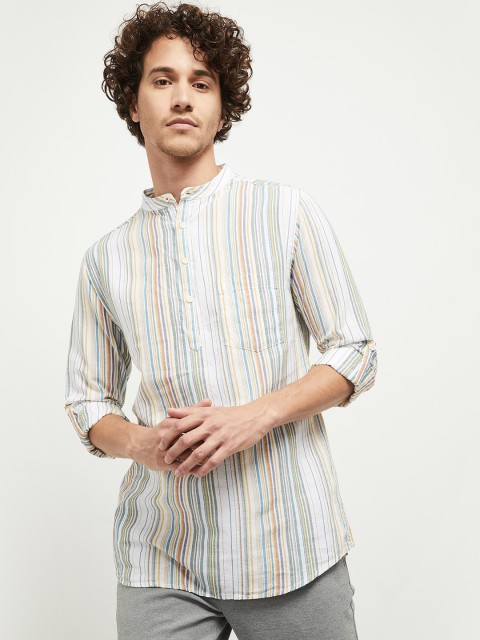 

max Men White Striped Kurta