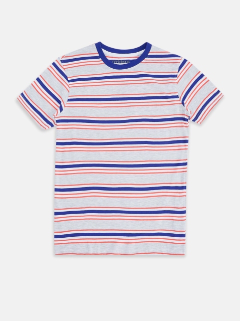 

Pantaloons Junior Boys Grey Melange and Blue Striped T-shirt
