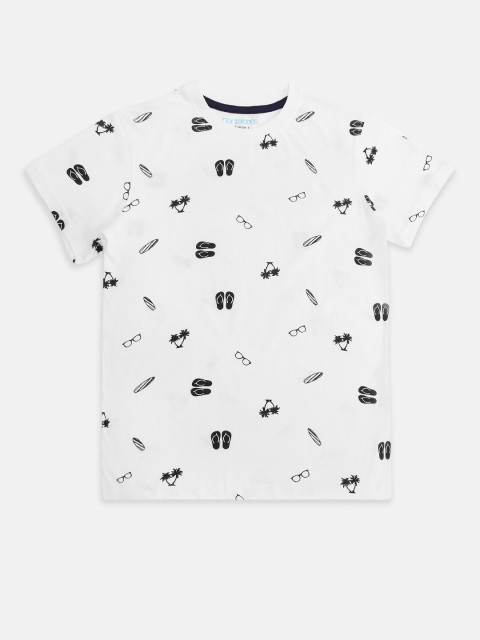 

Pantaloons Junior Boys White Printed Pure Cotton T-shirt