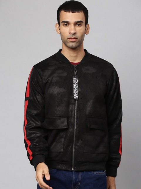 

Campus Sutra Men Black Cotton Windcheater Bomber Jacket