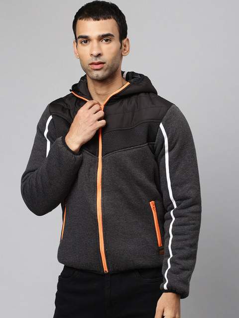

Campus Sutra Men Charcoal Grey Cotton Colourblocked Windcheater Sporty Jacket