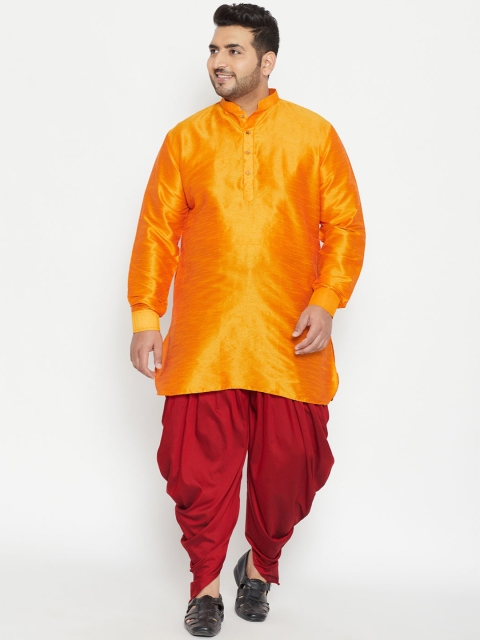 

VASTRAMAY PLUS Men Orange Solid Regular Silk Blend Kurta with Dhoti Pants