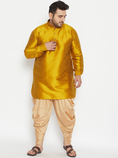 

VASTRAMAY PLUS Men Mustard Yellow Regular Kurta with Dhoti Pants