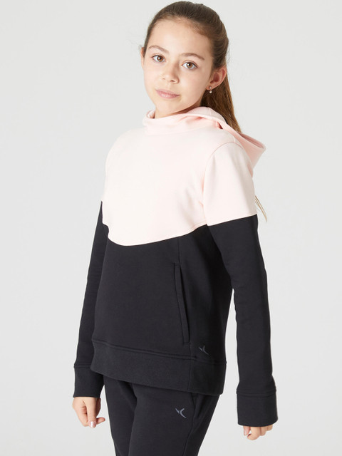 

Domyos By Decathlon Girls Pink & Black Colourblocked Hoodie