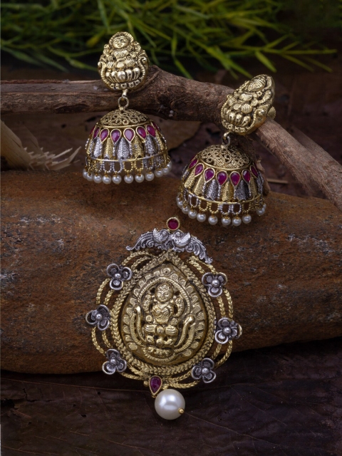 

Alankruthi Women Antique Lakshmi Pendant & Earrings Set, Gold