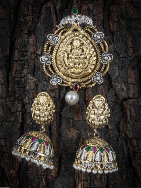 

Alankruthi Women Antique Lakshmi Pendant & Earrings Set, Gold