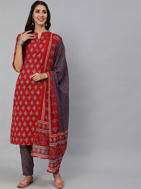 

Nayo Women Red Ethnic Motifs Printed Pure Cotton Kurta with Trousers & Dupatta