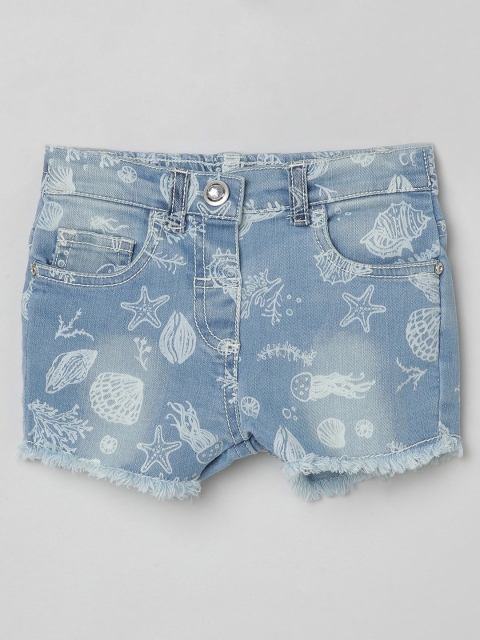 

max Girls Blue Conversational Printed Denim Shorts
