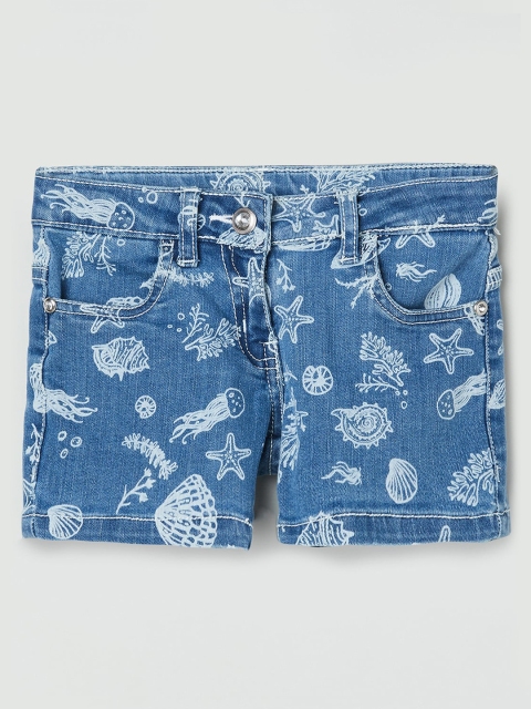 

max Girls Blue Conversational Printed Denim Shorts