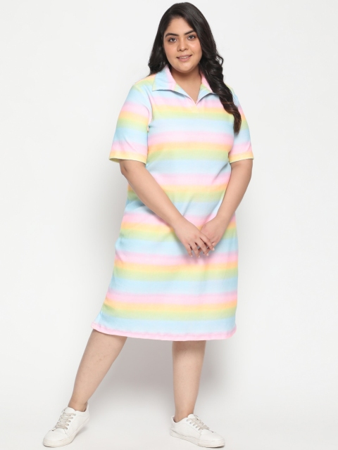 

Amydus Women Plus Size Multicoloured Striped Shirt Midi Dress, Multi