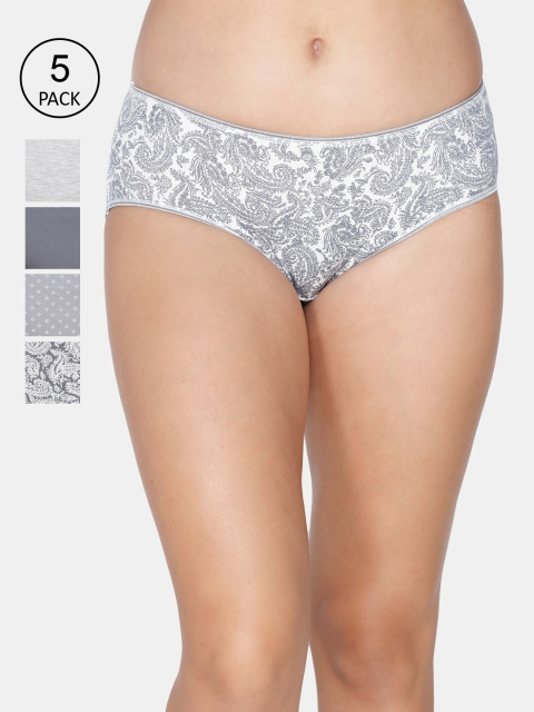 

Juliet Women Pack Of 5 Printed Hipster Briefs 060001600014748, Grey