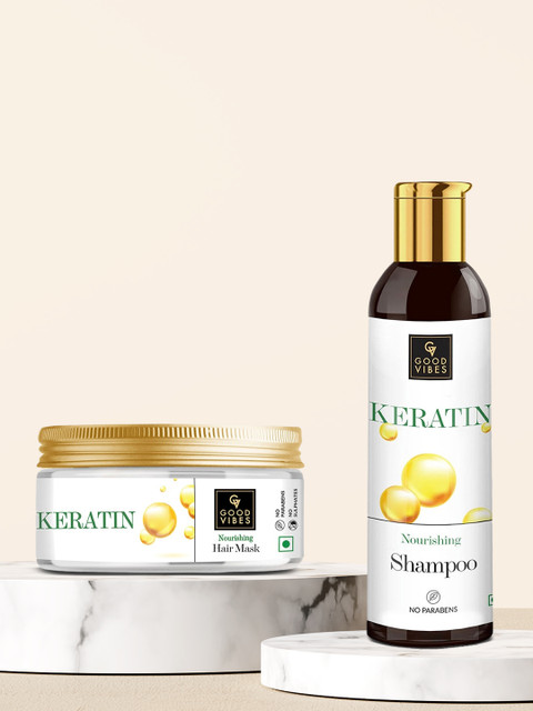 

Good Vibes Unisex Set of 2 Keratin Shampoo & Hair Mask - 200ml & 200 g, Transparent