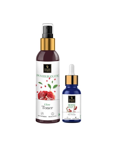 

Good Vibes Transparent Set of 2 Rose Hip Radiant Glow Face Serum & Pomegranate Toner