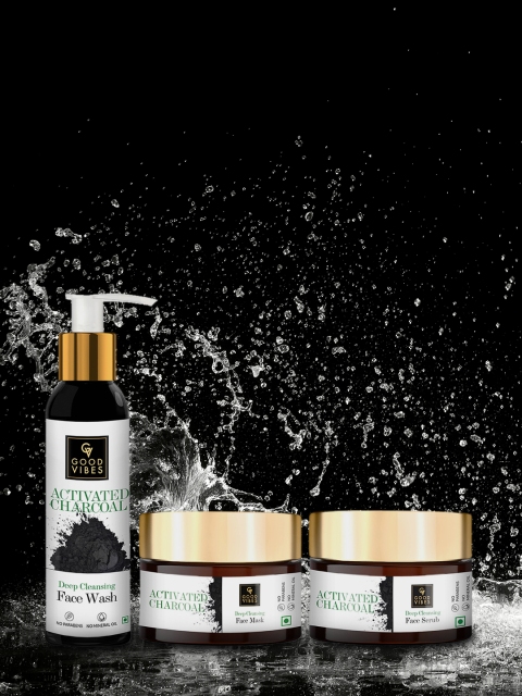 

Good Vibes Set of 3 Activated Charcoal Skin Care Gift Set, Transparent