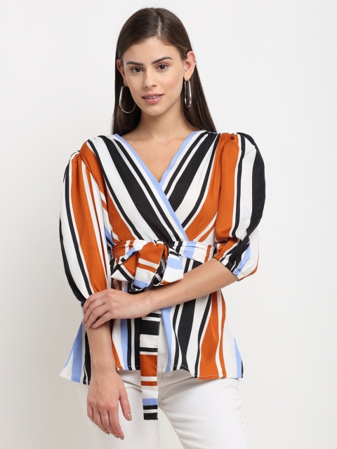 

emeros Copper-Toned Striped Crepe Regular Top