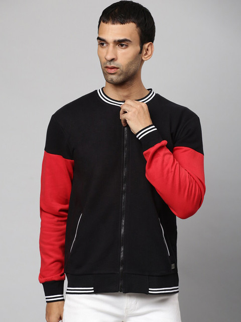 

Campus Sutra Men Black & Red Cotton Colourblocked Sweatshirt