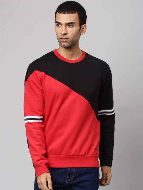 

Campus Sutra Men Red & Black Colourblocked Cotton Sweatshirt