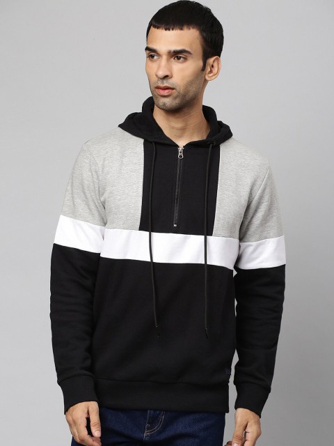 

Campus Sutra Men Black & White Colourblocked Cotton Sweatshirt