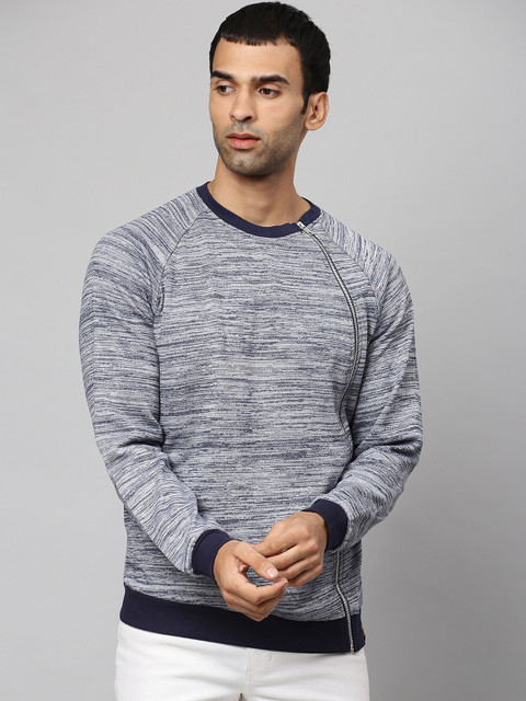 

Campus Sutra Men Blue Self Design Cotton Sweatshirt