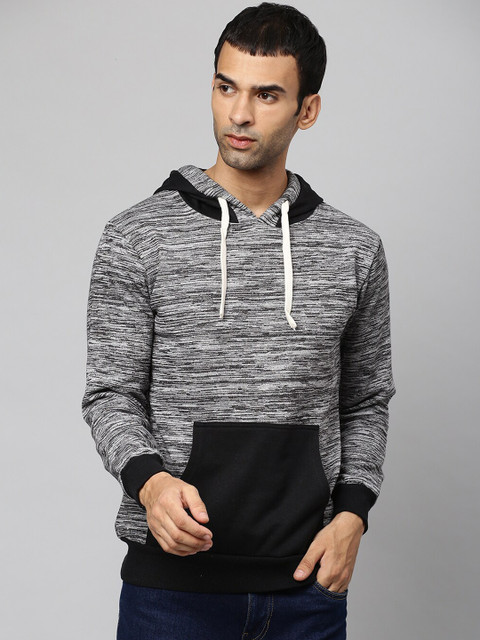 

Campus Sutra Men Grey & Black Colourblocked Hooded Cotton Sweatshirt