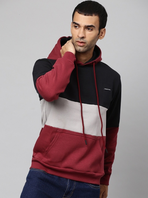 

Campus Sutra Men Black Colourblocked Hooded Cotton Sweatshirt