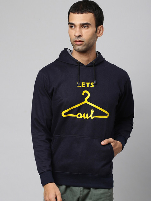 

Campus Sutra Men Navy Blue Printed Hooded Cotton Sweatshirt