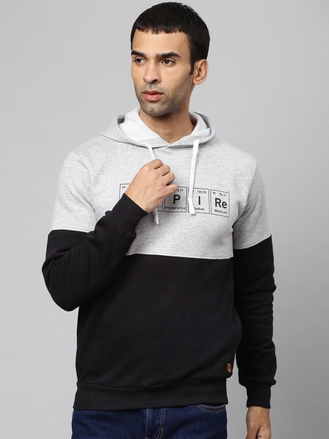 

Campus Sutra Men Black Colourblocked Hooded Cotton Sweatshirt