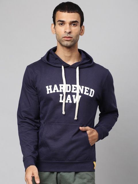

Campus Sutra Men Navy Blue Printed Hooded Cotton Sweatshirt