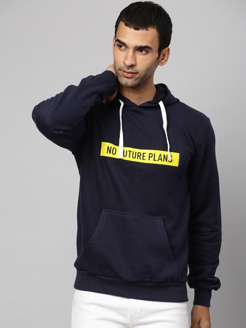 

Campus Sutra Men Navy Blue Printed Hooded Cotton Sweatshirt