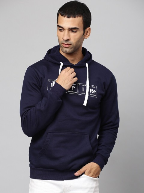 

Campus Sutra Men Navy Blue Printed Hooded Cotton Sweatshirt
